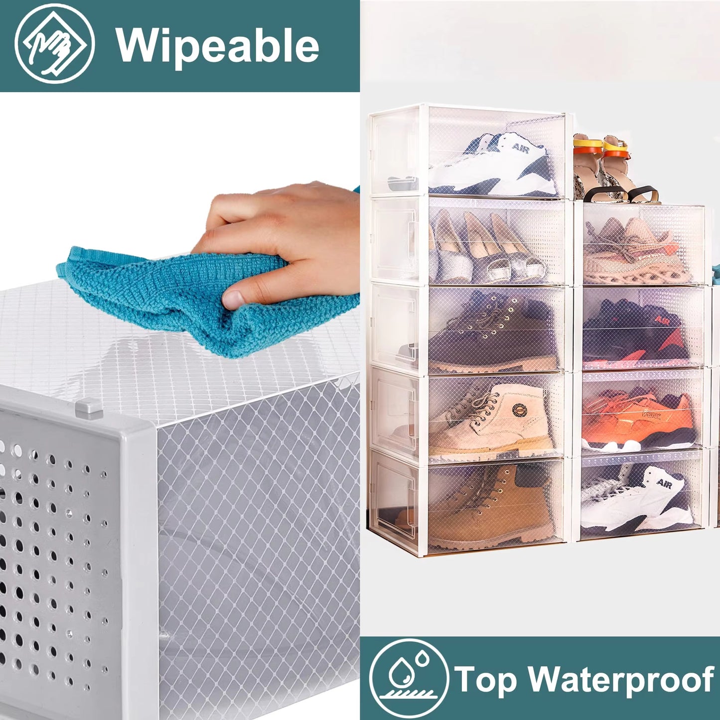 12-Pack Stackable Clear Plastic Shoe Storage Boxes