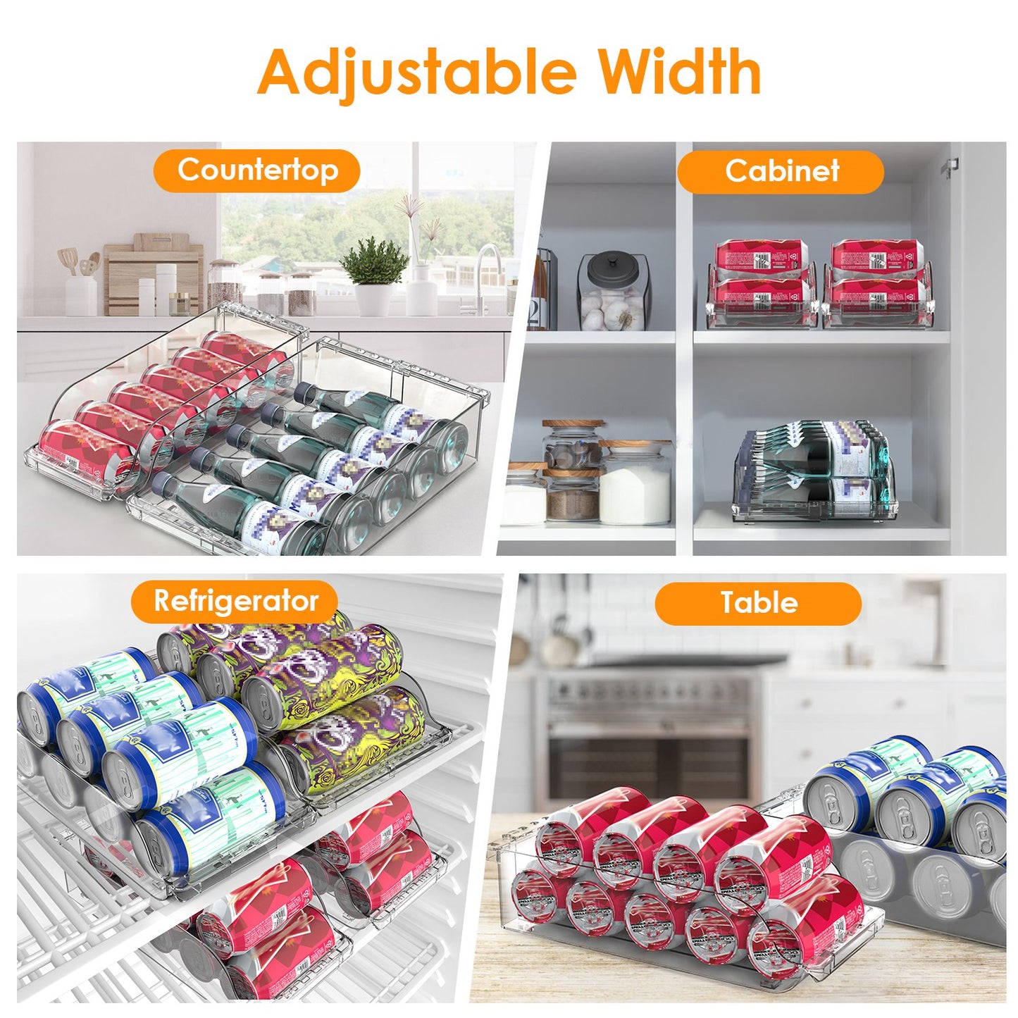 4Pcs Adjustable Width Clear Soda Can Organizers for Fridge