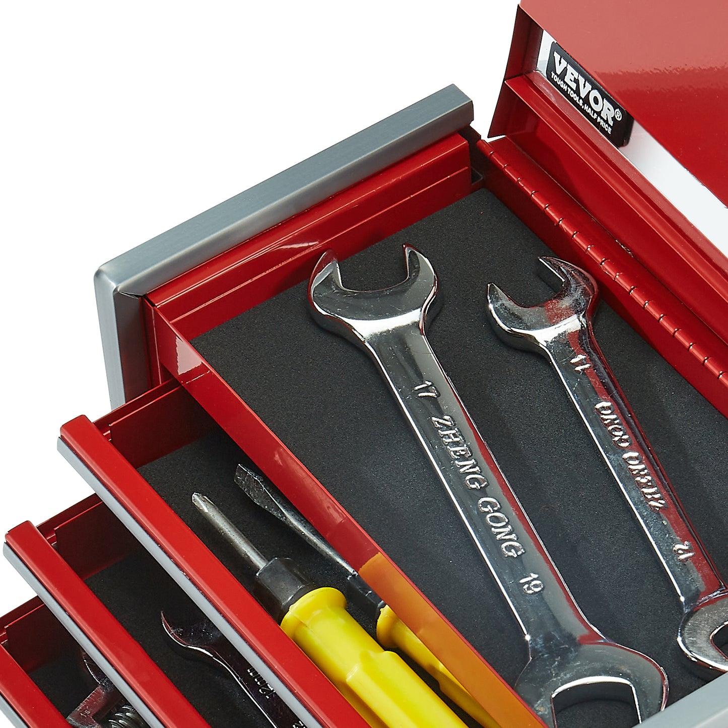 Mini 8.6" Metal Tool Box with 3 Drawers - Red Steel Organizer