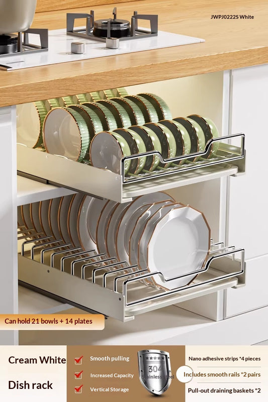 Pull-Out Stainless Steel Kitchen Cabinet Dish Organizer