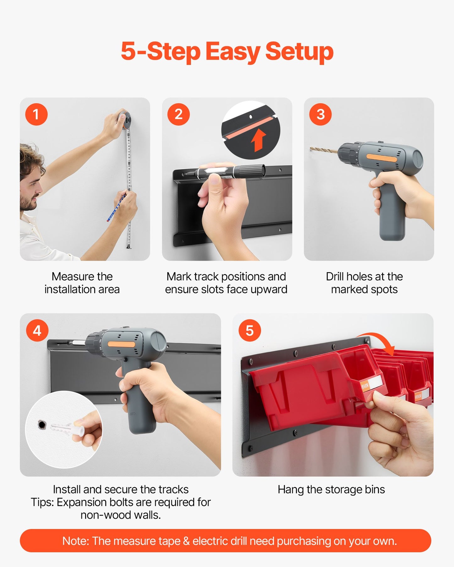 12 Wall Mounted Storage Bins with 3 Metal Rails