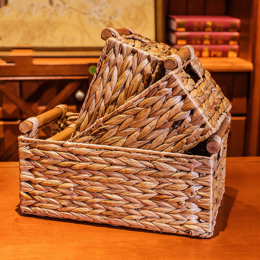 Woven Straw Storage Basket Organizer - 26x18x13 cm