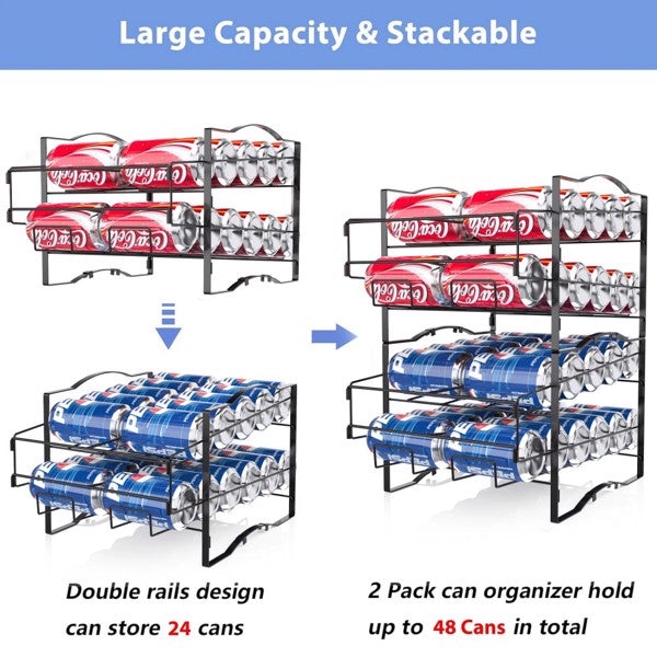Set of 2 Metal Soda Can Organizer Racks for Refrigerator