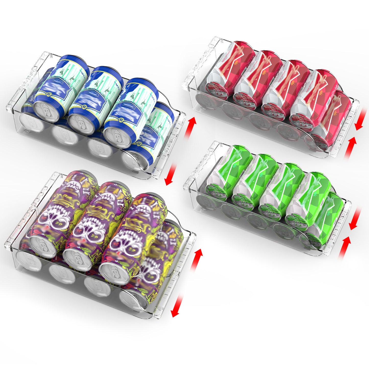 4Pcs Adjustable Width Clear Soda Can Organizers for Fridge