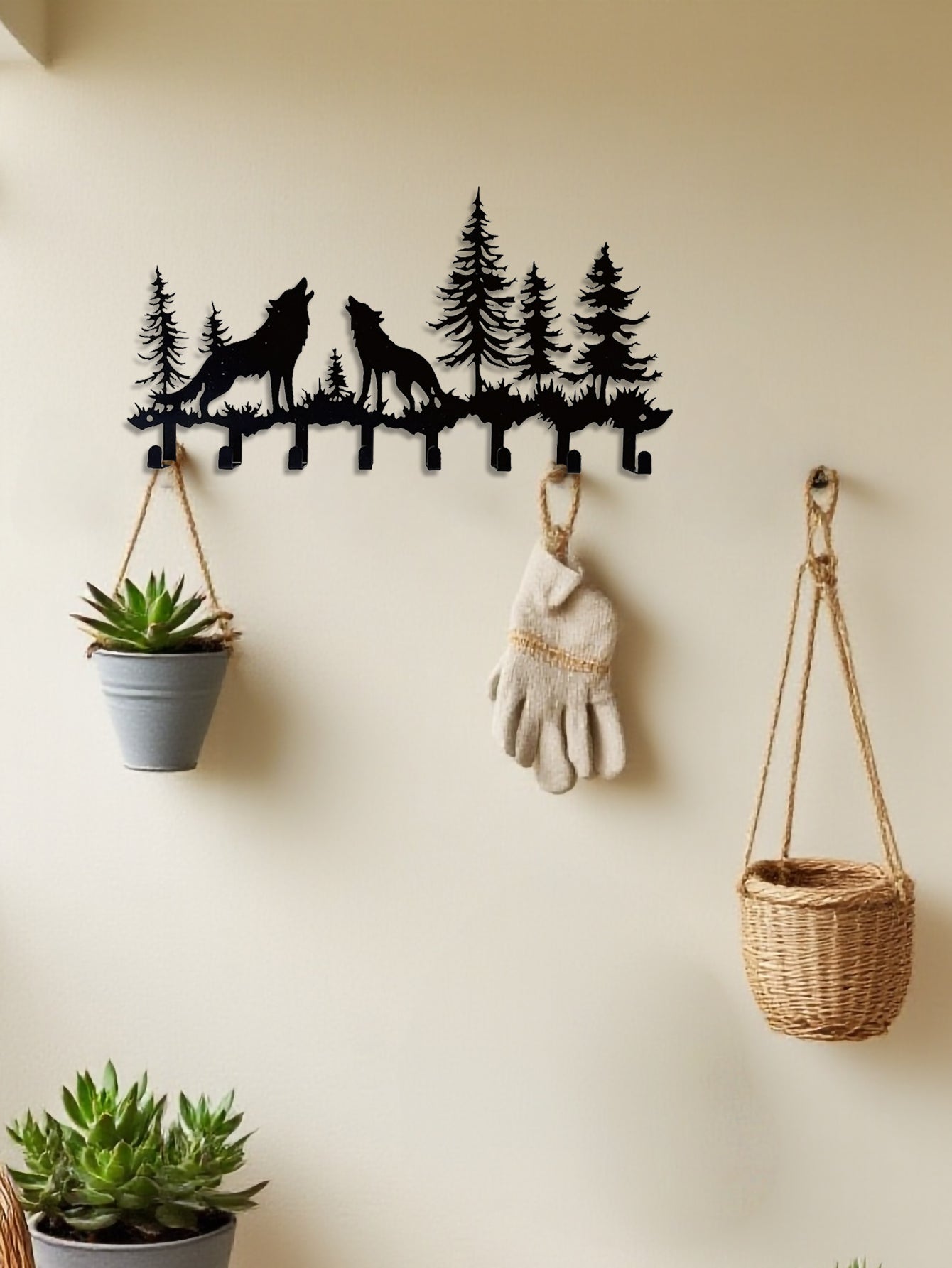 Wolf Key Holder Wall Mount,8 Hook Coat Rack ,Scarves - Rustic Entryway Organizer