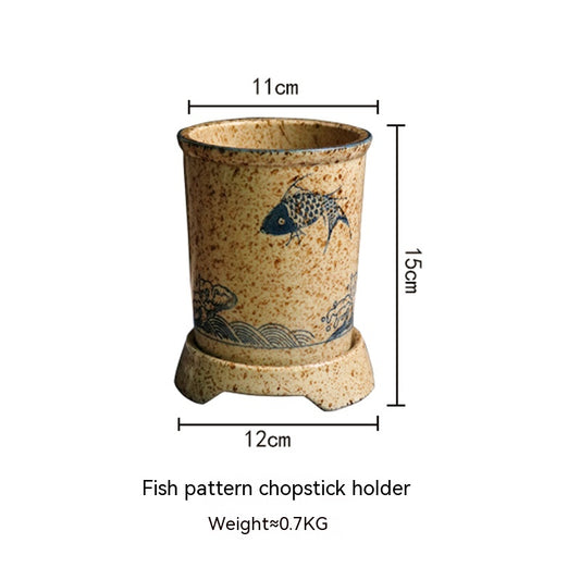 Japanese Ceramic Hand-Drawn Chopstick Holder and Drainer