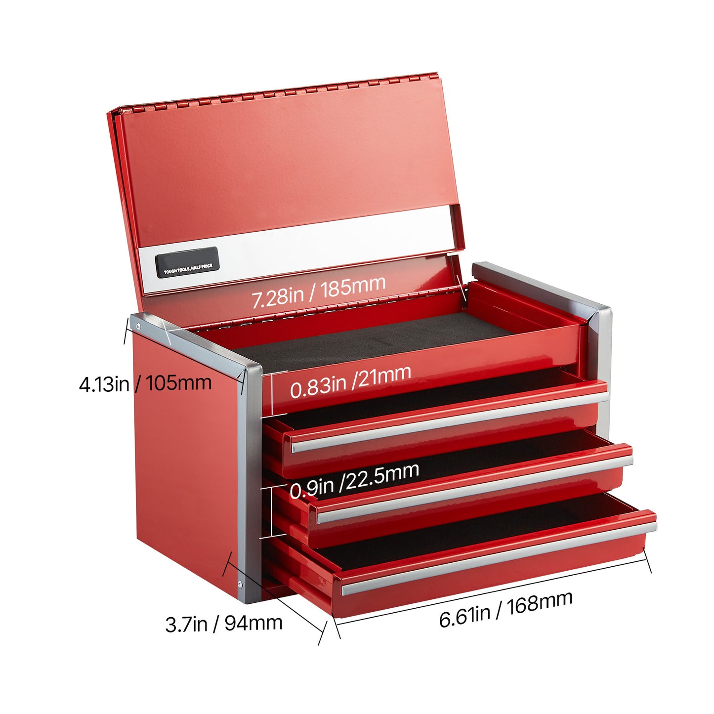 Mini 8.6" Metal Tool Box with 3 Drawers - Red Steel Organizer