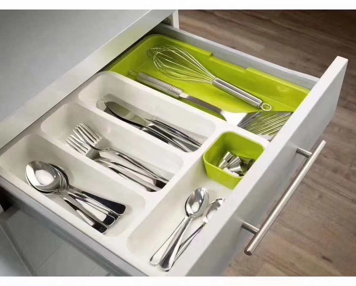 Retractable 2-Tier Plastic Kitchen Drawer Organizer