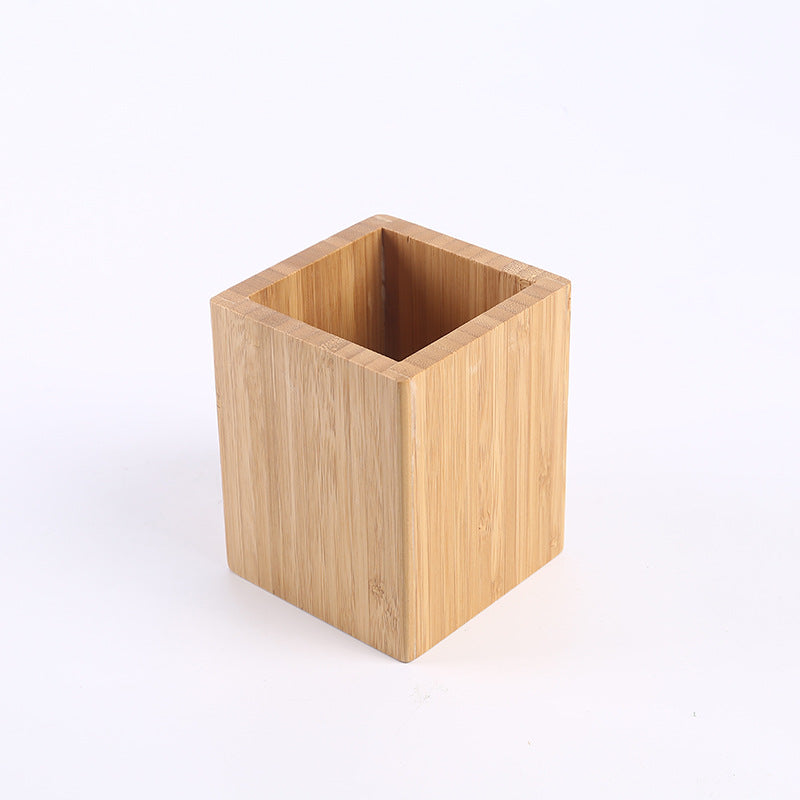 Bamboo and Wood Square Desktop Stationery & Makeup Organizer