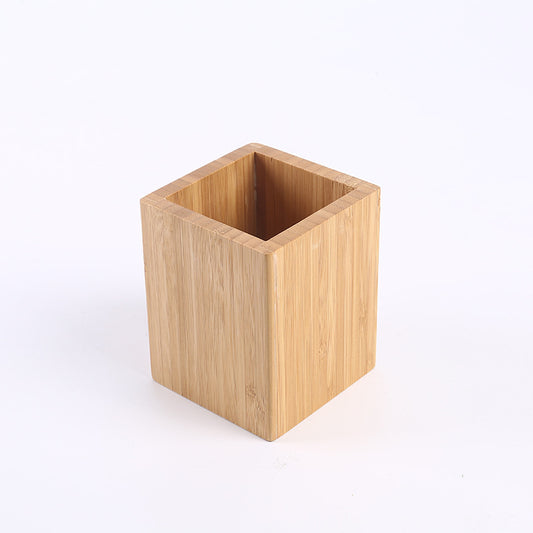Bamboo and Wood Square Desktop Stationery & Makeup Organizer