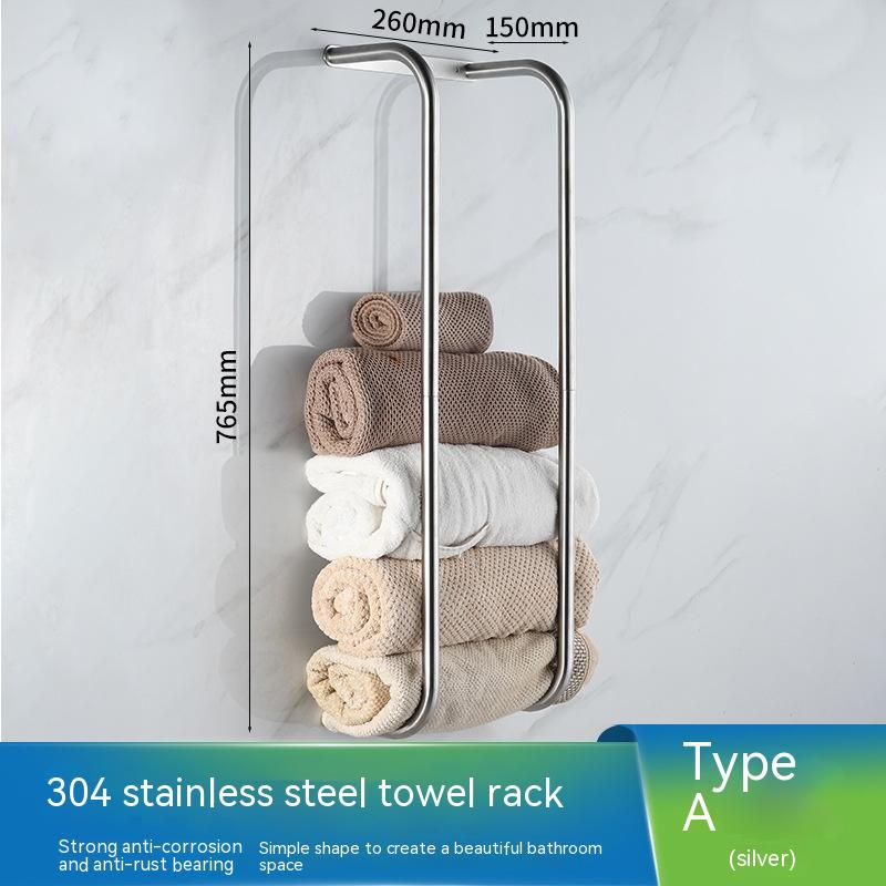 Wall Mounted Stainless Steel Towel Rack - No-Drill Design