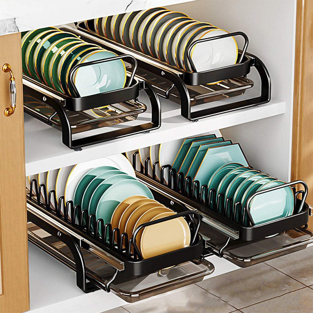 Pull-Out Carbon Steel Dish Rack & Drawer Organizer