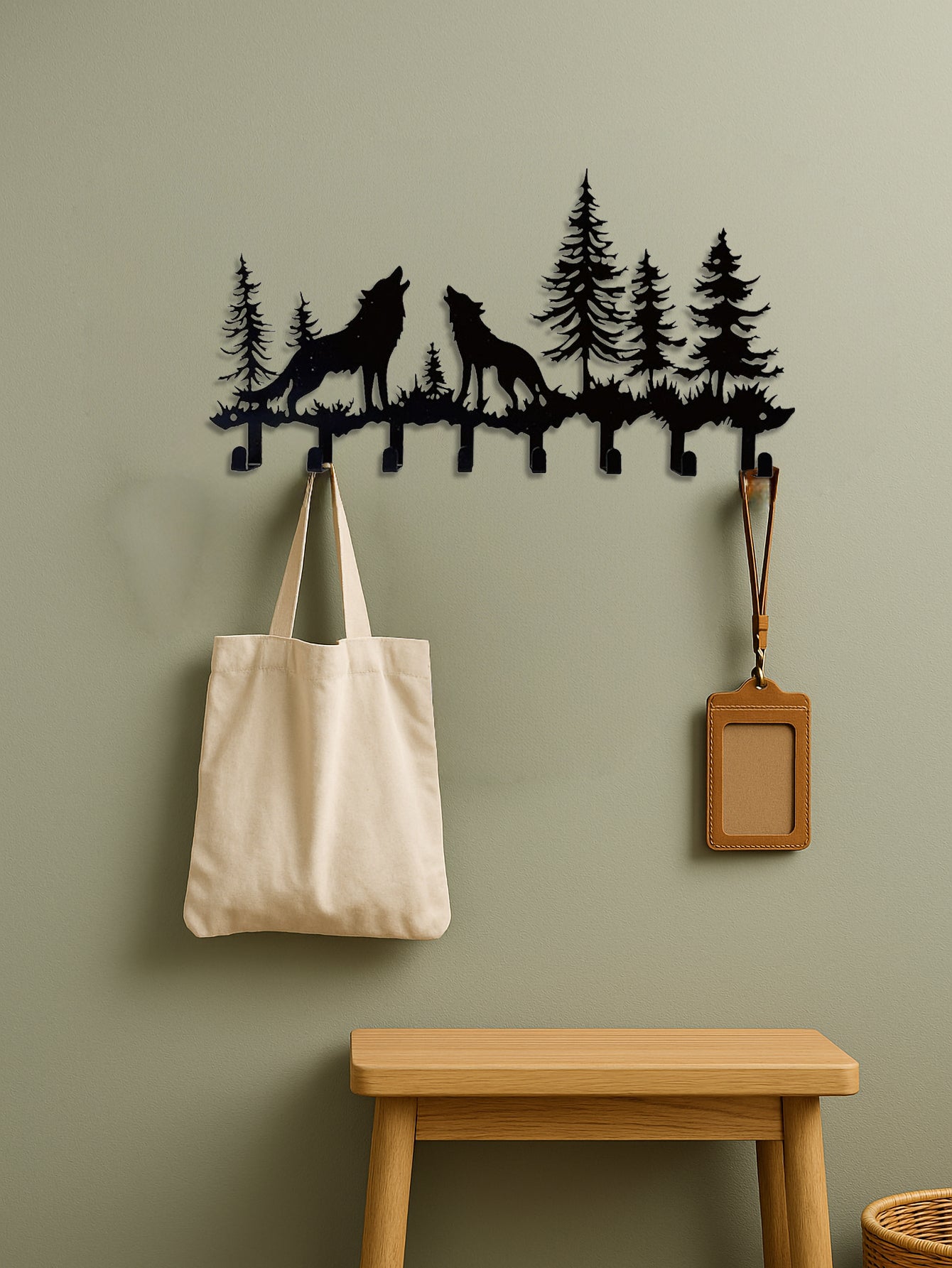 Wolf Key Holder Wall Mount,8 Hook Coat Rack ,Scarves - Rustic Entryway Organizer