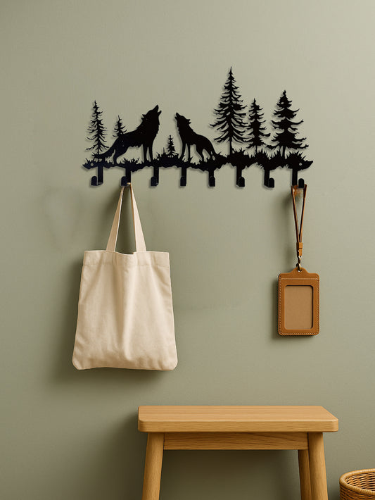 Wolf Key Holder Wall Mount,8 Hook Coat Rack ,Scarves - Rustic Entryway Organizer