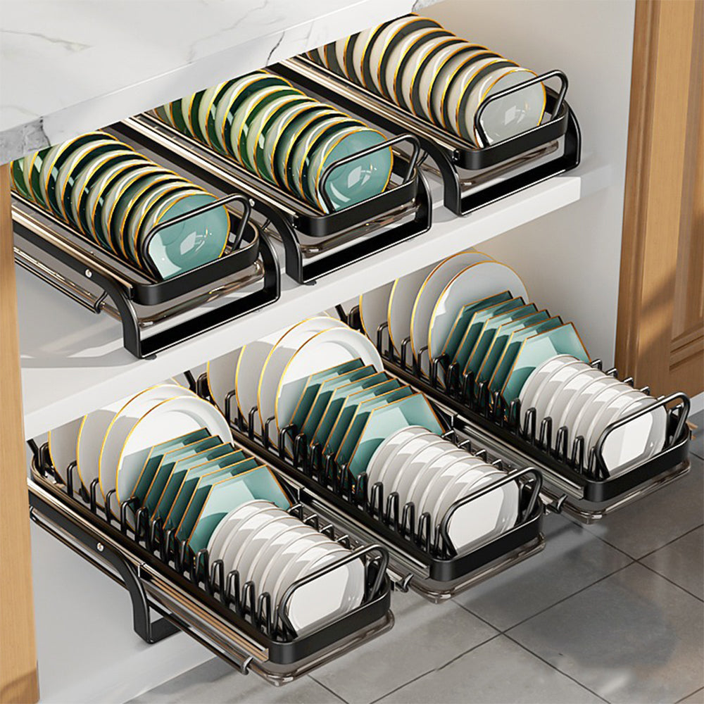 Pull-Out Carbon Steel Dish Rack & Drawer Organizer