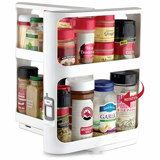 Double Tier Rotating Spice Rack Organizer - White Plastic