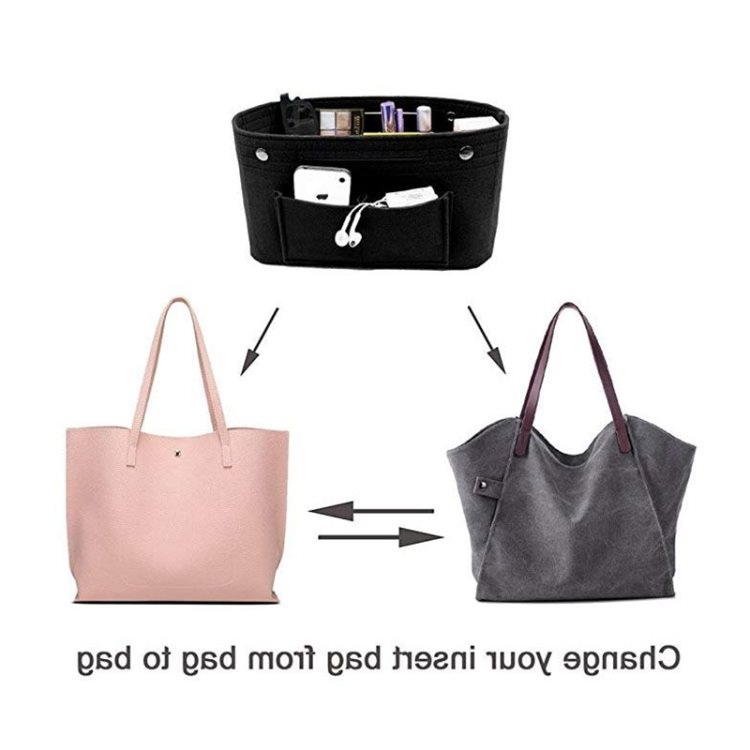 Multi-Pocket Felt Purse Organizer Insert & Makeup Bag