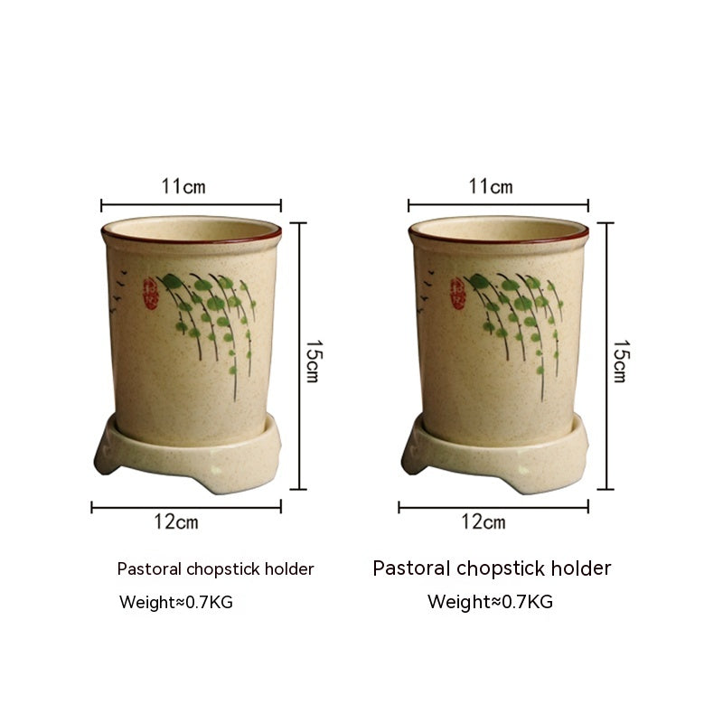 Japanese Ceramic Hand-Drawn Chopstick Holder and Drainer