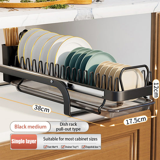 Pull-Out Carbon Steel Dish Rack & Drawer Organizer