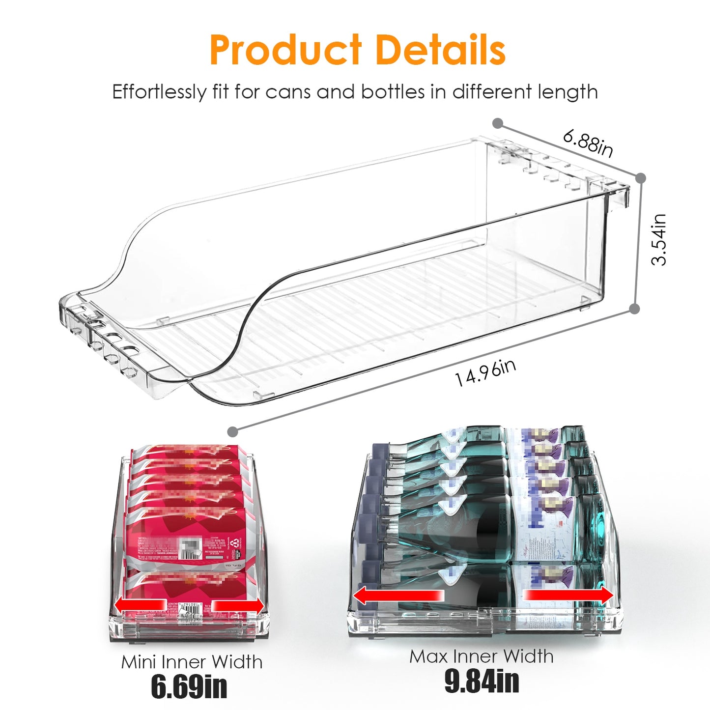 4Pcs Adjustable Width Clear Soda Can Organizers for Fridge