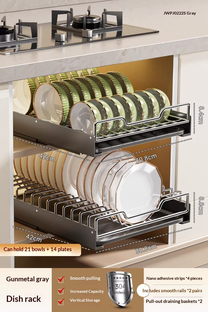 Pull-Out Stainless Steel Kitchen Cabinet Dish Organizer