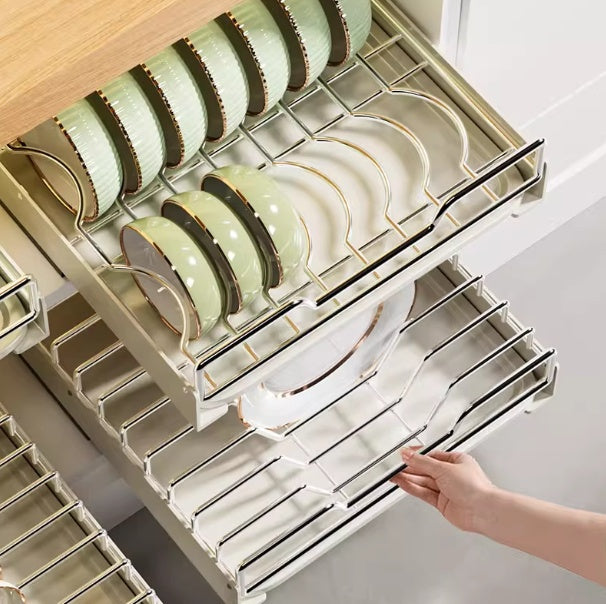 Pull-Out Stainless Steel Kitchen Cabinet Dish Organizer