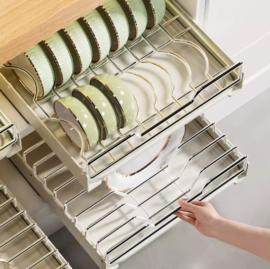 Pull-Out Stainless Steel Kitchen Cabinet Dish Organizer