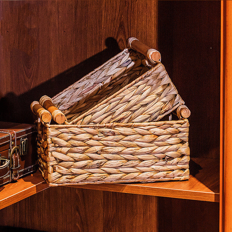 Woven Straw Storage Basket Organizer - 26x18x13 cm