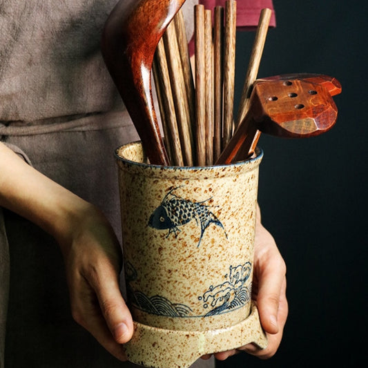 Japanese Ceramic Hand-Drawn Chopstick Holder and Drainer
