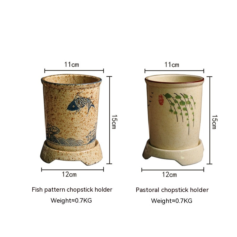 Japanese Ceramic Hand-Drawn Chopstick Holder and Drainer