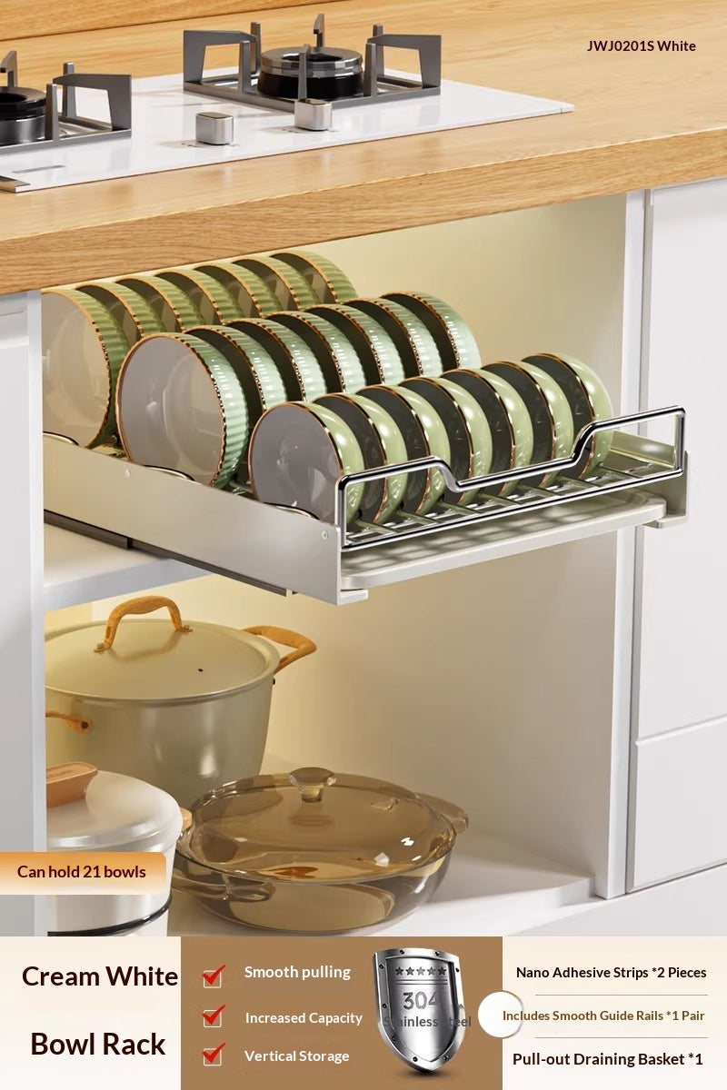 Pull-Out Stainless Steel Kitchen Cabinet Dish Organizer