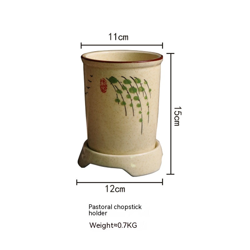 Japanese Ceramic Hand-Drawn Chopstick Holder and Drainer