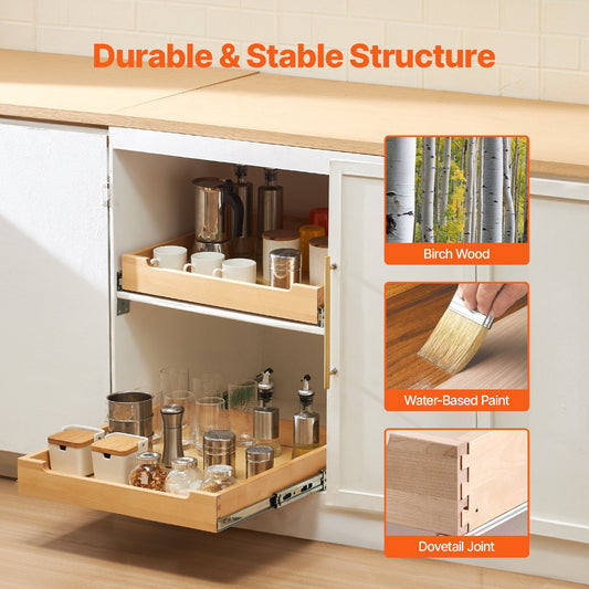 Soft-Close Pull Out Wood Cabinet Drawer Organizer, 20" x 21"