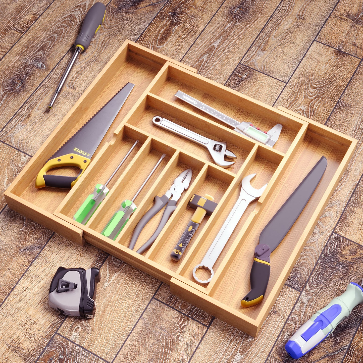 Expandable Bamboo Kitchen Utensil Drawer Organizer