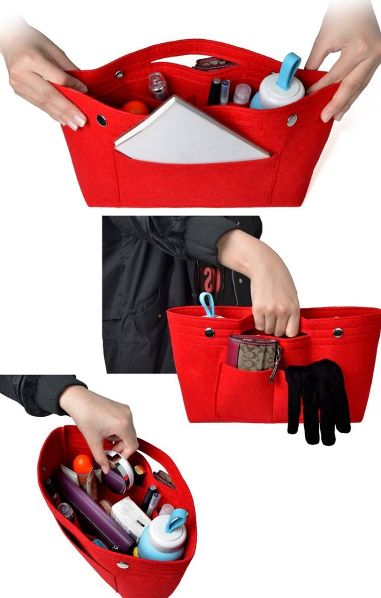 Multi-Pocket Felt Purse Organizer Insert & Makeup Bag