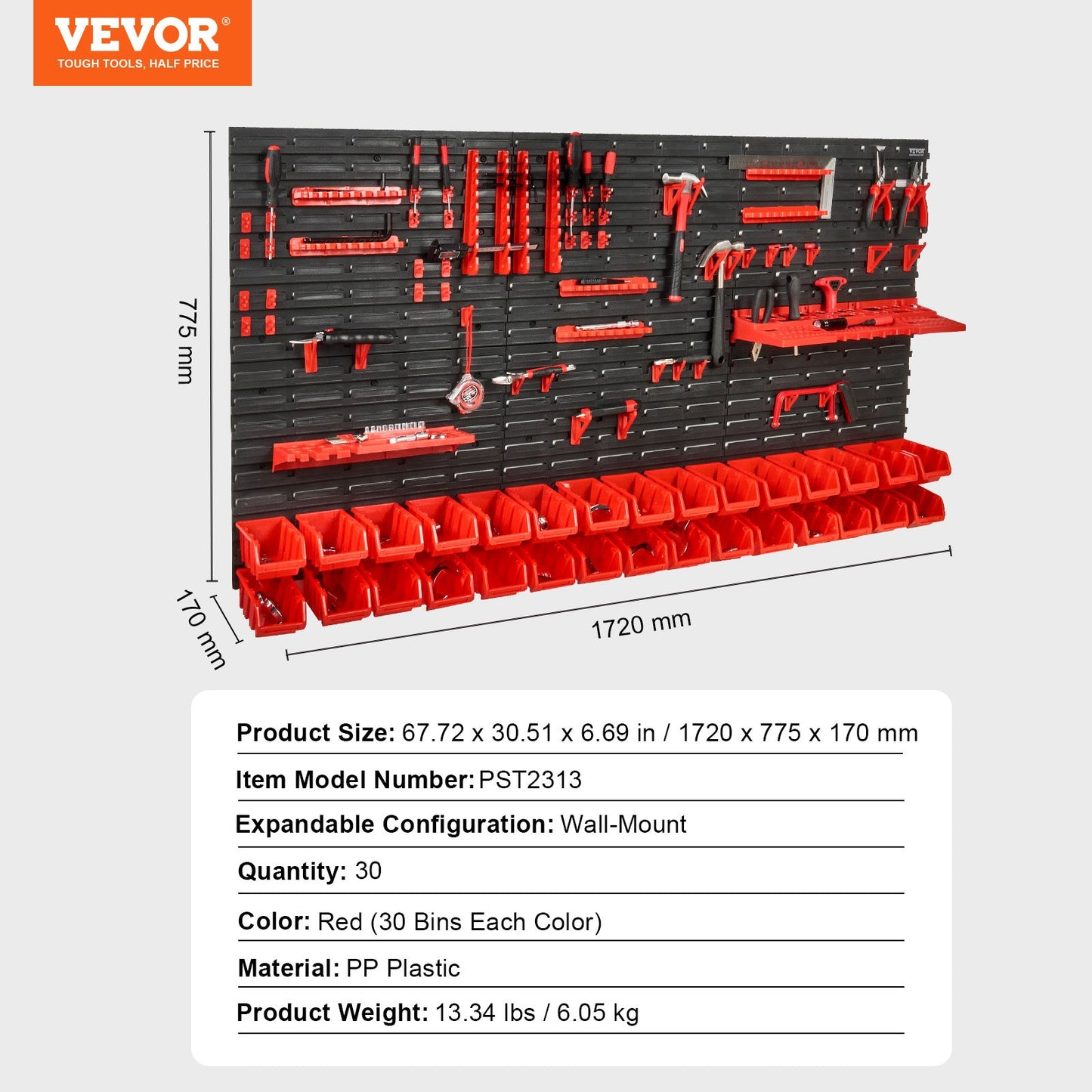 30-Compartment Wall-Mounted Plastic Parts Organizer Rack