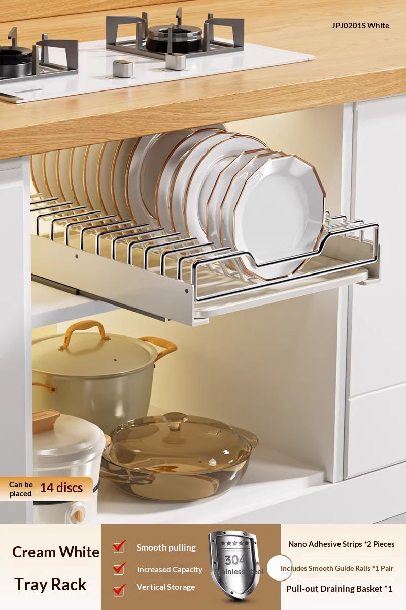 Pull-Out Stainless Steel Kitchen Cabinet Dish Organizer