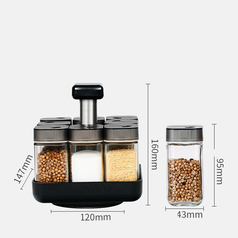 Glass Spice Jar Set with Rotating Kitchen Organizer Box