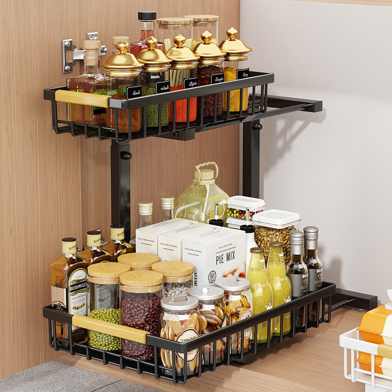 2-Layer Carbon Steel Kitchen Drawer Spice Organizer