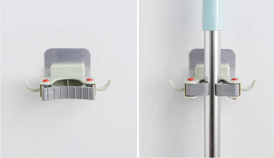 Nail-Free Wall Mount Mop and Broom Holder with Double Hooks