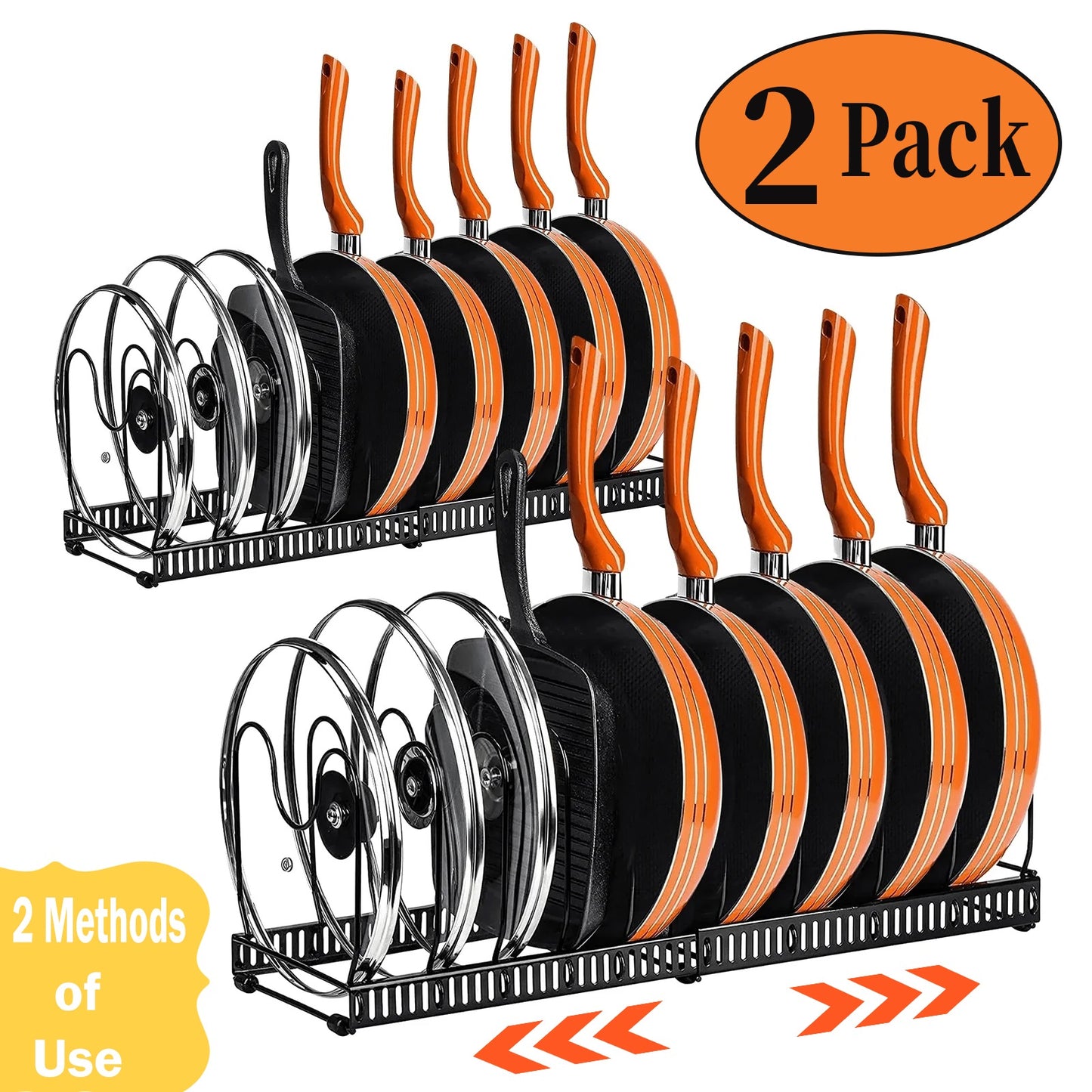 2-Pack Expandable Pot Lid and Pan Organizer Rack