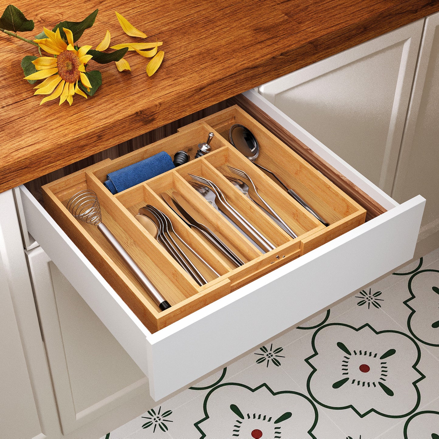 Expandable Bamboo Kitchen Utensil Drawer Organizer