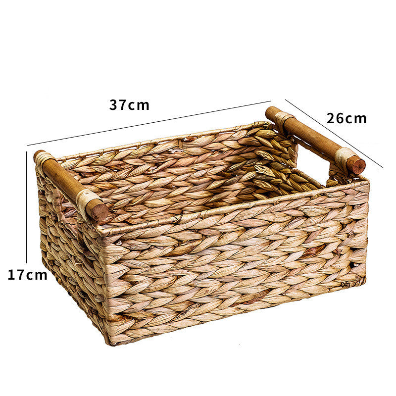 Woven Straw Storage Basket Organizer - 26x18x13 cm
