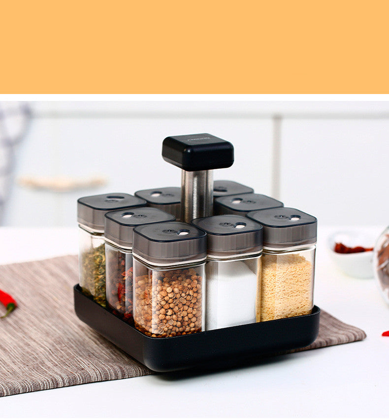 Glass Spice Jar Set with Rotating Kitchen Organizer Box