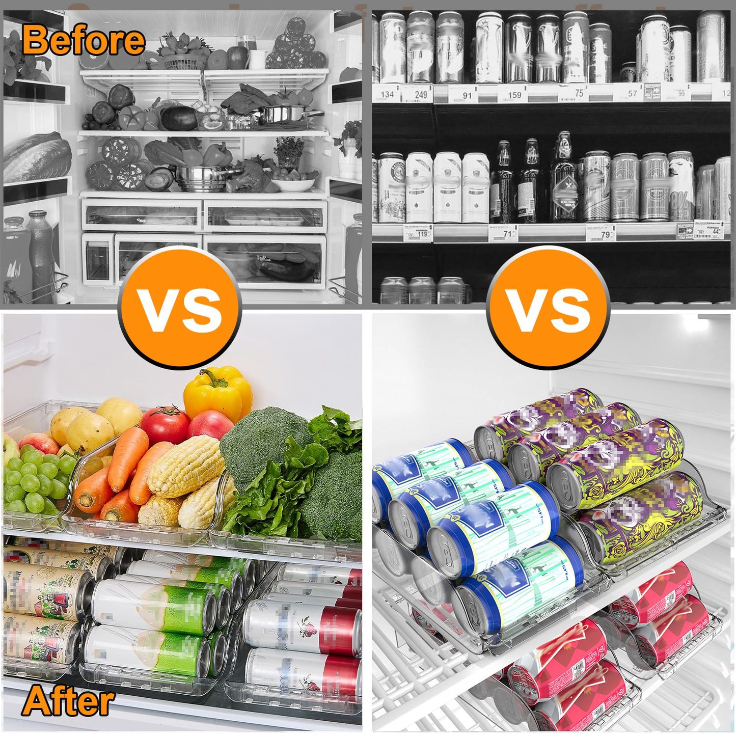 4Pcs Adjustable Width Clear Soda Can Organizers for Fridge