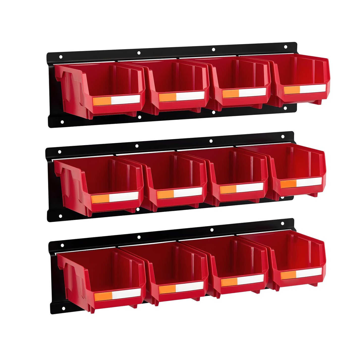 12 Wall Mounted Storage Bins with 3 Metal Rails