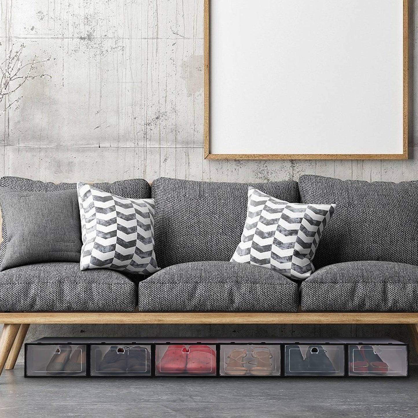 6-Pack Stackable & Collapsible PP Plastic Shoe Storage Bins