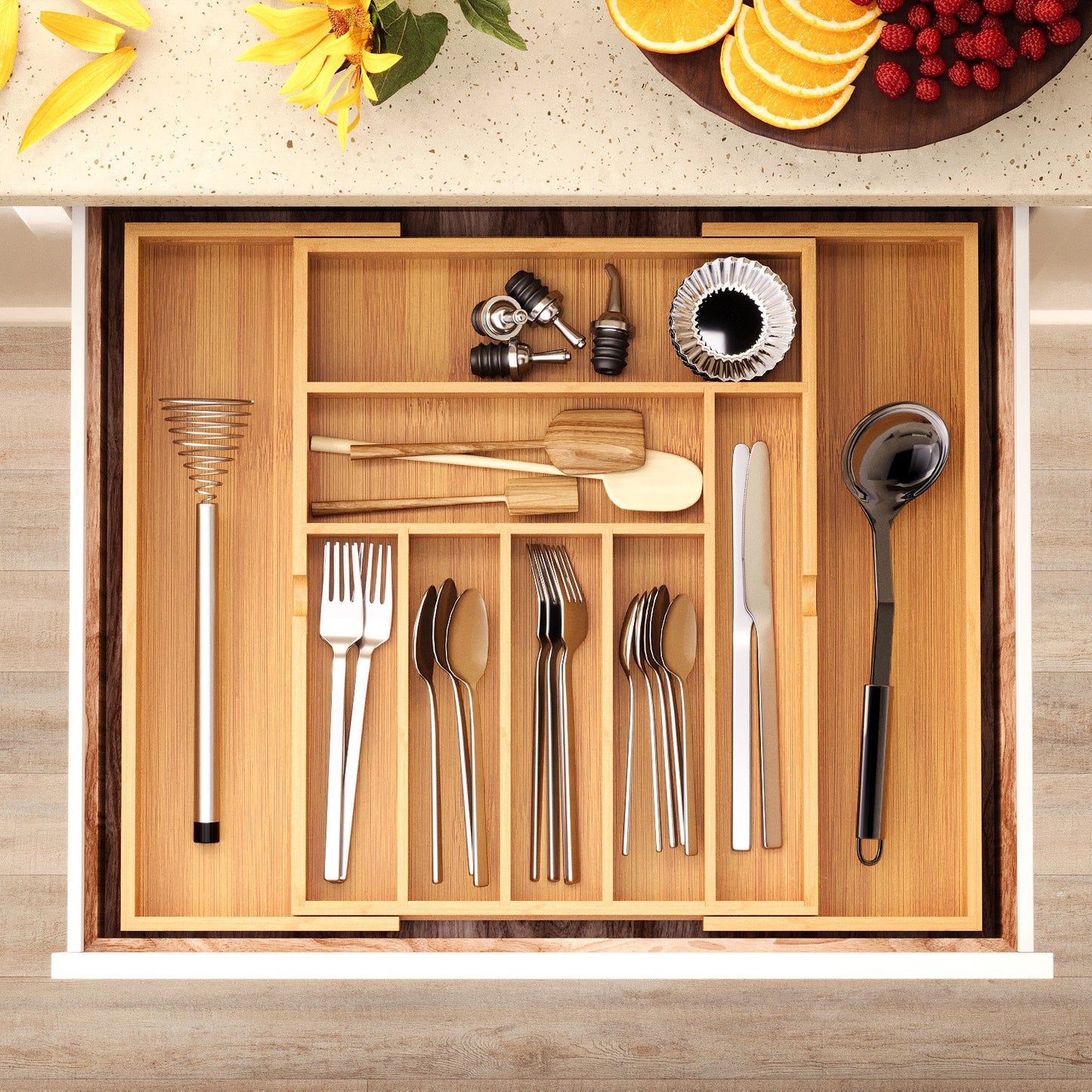 Expandable Bamboo Kitchen Utensil Drawer Organizer