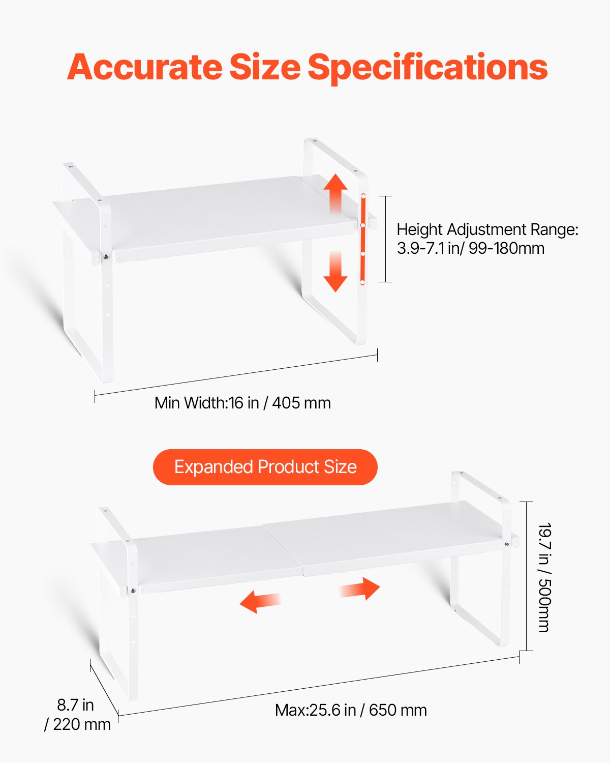 2-Tier Expandable Steel Kitchen Cabinet Organizer Shelf