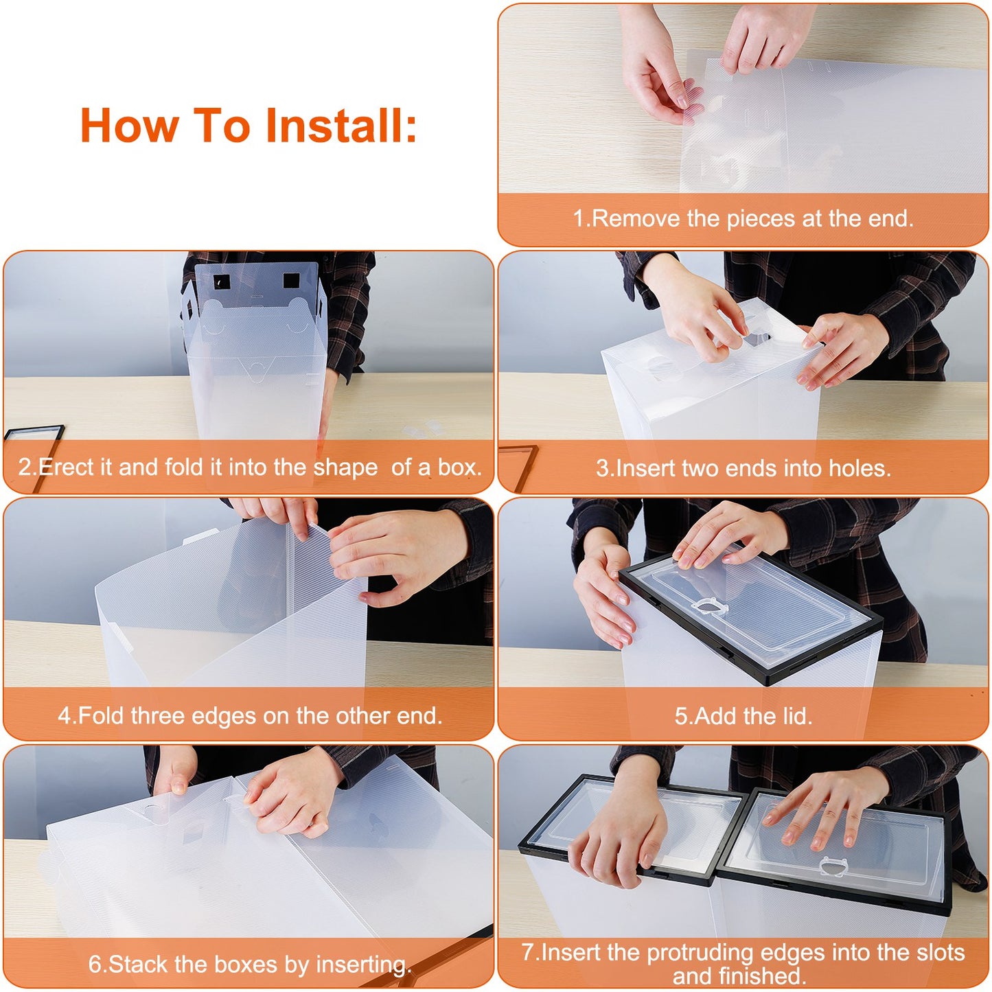 6-Pack Stackable & Collapsible PP Plastic Shoe Storage Bins